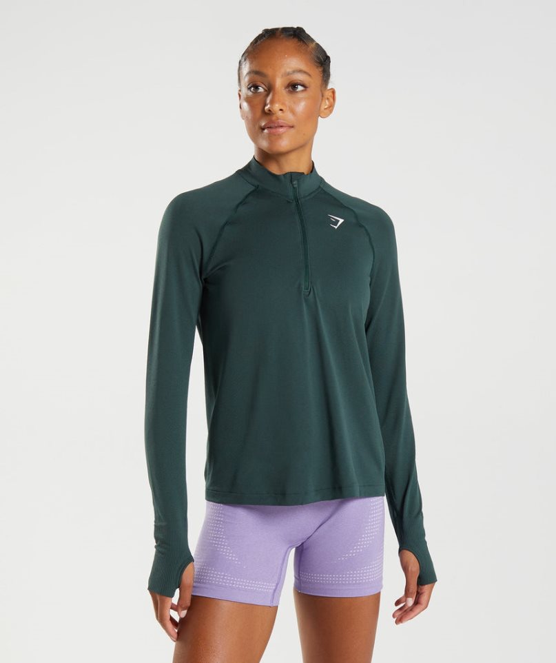 Bluzy Gymshark Vital Seamless 1/2 Zip Damskie Ciemny Zielone | PL 673CQE